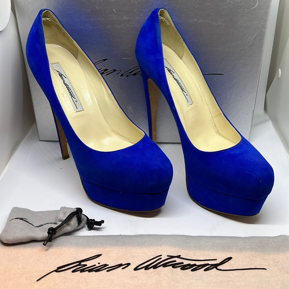 Brian Atwood “Hamper” 150 in blue suede
